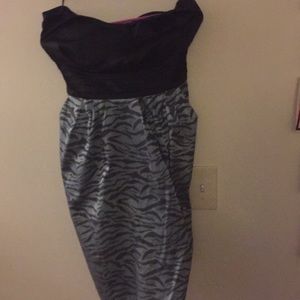 Strapless Black and blue zebra print dress